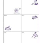 Monatliche Übersicht: Januar (Schneemann), Februar (Kind), März, April (Papierflieger), Mai (Schaukelpferd), Juni (Rutsche).