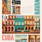 HAVANA, 07, CUBA. Mehrere Fotos von Havanna, farbenfrohe Fassaden, Oldtimer, Wandbild, Boote auf dem Wasser und eine Halle.