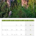 Kalenderseite für Juli 2027. Foto von Felsen und grüner Landschaft bei Sonnenaufgang.