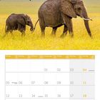 Kalenderseite für Juli 2027 mit Wochentagen. Foto zweier Elefanten auf einer Graslandschaft bei blauem Himmel.