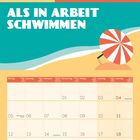 Text: "Lieber im Meer baden als in Arbeit schwimmen." Kalenderblatt für Juli 2027 mit Strandmotiv und Sonnenschirm.