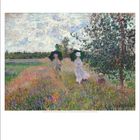 Monet, Spaziergang Nähe Argenteuil, 1873. Juli-Kalender, Sonntag startet. Buntes Feld, zwei Personen, Bäume, helle Wolken.