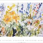 "Sonnenstrahl" ist in der Mitte unter einem lebendigen, bunten Blumen-Aquarell zu sehen, das von vielen Farben dominiert wird.