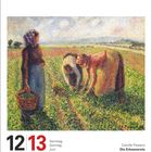 12 13 Samstag Sonntag Juni. Camille Pissarro Die Erbsenernte. Zwei Frauen ernten Erbsen auf einem Feld, eine hält einen Korb.