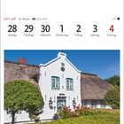 28. Montag, 29. Dienstag, 30. Mittwoch, 1. Donnerstag, 2. Freitag, 3. Samstag, 4. Sonntag. Reetdachhaus, blauer Himmel.