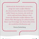 Zitat von Donna Zuckerberg über weiße Männer und literarischen Kanon. Darunter Datum: 1. April, Donnerstag.