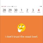 Kalender: Juni/Juli, 26. Woche, Montag 28 bis Sonntag 4. Juni/Juli. Text auf Orange: "I don't trust the roast beef."