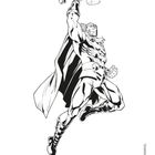 "Nur Thor kann den Hammer Mjölnir anheben." Illustration von einem Superhelden, der einen Hammer hochhält.