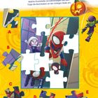 "Stück für Stück ins Superhelden-Abenteuer!" Ein Puzzle-Spiel mit fünf Teilen und einem Superhelden in Aktion.