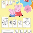 KÜCHE, Deko-Elemente, Spielfiguren, Schneiden, Falten, Kleben. Illustration von zwei lachenden Schweinchen.