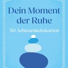 "Dein Moment der Ruhe. 50 Achtsamkeitskarten." Illustration von Steinen in Blau- und Weißtönen mit dekorativem Rand.
