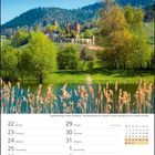 Kalender für März und April 2027 mit Schloss Ortenberg im Hintergrund. Malerische Landschaft mit Bäumen und grünem Hügel.