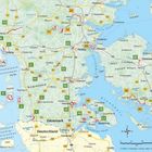 Eine Landkarte zeigt Orte wie Odense und Esbjerg und markiert Nationalparks in Dänemark und Norddeutschland.