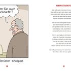 Links sagt eine Person: „Akzeptieren Sie auch die Arschkarte?“ Rechts ein Gedicht über Humor und Ernst.