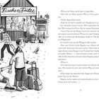 **Fischers Fritze**: Ein Fischstand mit mehreren Menschen und Koffern davor, daneben ein Hund und Möwen.