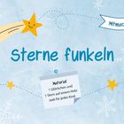"Sterne funkeln", "Material 1 Glöckchen und 1 Stern auf einem Holzstab für jedes Kind." Illustration: Sterne, Schneeflocken.
