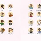 Illustrationen von Charakteren mit Namen: Fine, Melody, Hugo, Lucinda Langnase, Tante Ida, Cookie, Manfred, Frau Winter, Mika, Levi, Tiran, Little Spirit, Eddie Honig, Flora Blue, Herr Grimminger, Assistent von Herrn Grimminger.