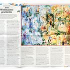 Eine Weihnachtsgeschichte. Links steht ein langer Text über Charles Dickens’ Werk. Rechts eine bunte Illustration mit Szenen.