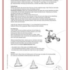 Text: "Straßen-Parcours für drinnen und draußen", "austoben & Erfolge feiern". Zeichnungen: Verkehrshütchen, Trike, Auto.