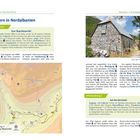 Seite 450–451, "Wandern in Nordalbanien". GPS-Wanderung 1 und 2 beschreiben Routen zum Sllap-Wasserfall und auf den Berzihod. Links unten: Karte. Rechts oben: Foto eines Steinhauses.