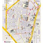 Karte von El Raval. Text für Bars, Clubs, Einkaufsmöglichkeiten, Essen und Trinken. Straßen sind detailliert beschriftet.