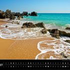 "Andalusien 07" und "Playa de Roche, nahe Conil de la Frontera, Cadiz". Sandstrand mit Felsen und türkisblauem Meer.