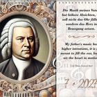 Zitate von Carl Philipp Emanuel Bach in Deutsch und Englisch. Portrait eines Mannes mit weißer Perücke, kunstvolle Details.
