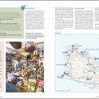 Texte: NEXØ CAMPING, BORNHOLMS FAMILIECAMPING DUEODDE, ZWISCHENSTOPP. 

Illustration zeigt eine Bornholm-Karte mit Route und Highlights.