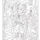 Illustration: Ein Elf mit einem Schlüssel vor einem Türbogen, hält einen Wanderstab, umgeben von Pilzen und Pflanzen.