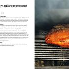 Links: Rezept für "Heiß geräucherte Putenbrust" mit Zutaten und Zubereitung. Rechts: Foto der Putenbrust auf einem Grill.