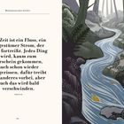 "Die Zeit ist ein Fluss, ein ungestümer Strom, der alles fortreißt." Illustration eines Waldes mit fließendem Bach.