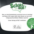 "Schätz mal!" in grüner Sprechblase. Text über nachhaltiges Papier und FSC-Zertifizierung. Frage: Prozentsatz bewaldeter Erdfläche?