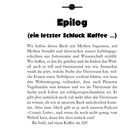 Seitennummer 249. "Epilog (ein letzter Schluck Kaffee ...)" gefolgt von einem Text über Mythen, Wissenschaft und Astronomie.
