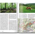Der Text beschreibt eine Wandertour mit Stationen wie Rastplatz 04, Felsenmeer, Altarstein. Eine Karte zeigt den Routenverlauf.