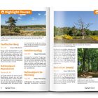 "Highlight-Touren" und weitere Tour-Titel mit Dauerangaben in einer Broschüre über Wanderungen mit Bildern von Landschaften.