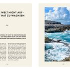 Überschrift: "WO DIE WELT NICHT AUFGEHÖRT HAT ZU WACHSEN". Bild von felsiger Küste und blauem Meer. Texte über Eleuthera.