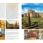"Der von Canaletto gemalte Garten" steht über einem Textblock. Rechts: Elegante Schlossansicht mit gepflegtem Garten. Unten: Innenraumfotos.