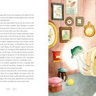 Linke Seite Text über eine Prinzessin und einen Frosch. Rechts eine Illustration einer Prinzessin, die einen Frosch küsst.