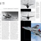 Kapitel 11: Die großen Jagdflugzeuge der Fünfzigerjahre. Schwarz-weiße und farbige Fotos von verschiedenen Kampfflugzeugen.