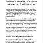 Kapitelüberschrift: Mentales Aufräumen – Gedanken sortieren und Prioritäten setzen. Es wird beschrieben, wie wichtig Ordnung ist.