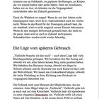 Text: "Die Lüge vom späteren Gebrauch." Die Themen sind ungenutzte Kleidungsstücke und die Illusion möglicher zukünftiger Nutzung.