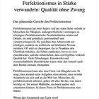 Kapitel 4: Perfektionismus als Stärke, Qualität ohne Zwang. Text beschreibt positive und negative Seiten des Perfektionismus.