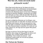 Titel: "Wer bin ich, wenn ich nicht mehr gebraucht werde?" Text über Identität im Alltag und Verlust von Struktur.