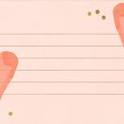 Linierte Karte auf rosa Hintergrund mit zwei roten Herzen und kleinen Punkten.