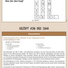 "Zum Kräfte tanken in den Wald", "Was für den Kopf", "Rezept von der Oma: Hasenkekse". Tipp, Rätsel, Rezept mit Bild von Hasenkeksen.