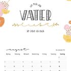 Kalender für August mit Spruch: "Wie mich der Vater liebt, so liebe ich euch." Dekorative Elemente in zarten Farben.