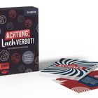 Set mit 54 Karten für ein Partyspiel. Text: "ACHTUNG, Lachverbot!" und "Schaffst du es, dir das Lachen zu verkneifen?"