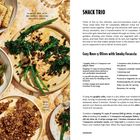 Rezept: Snack Trio. Cozy Rosy-y Olives mit Smoky Focaccia. Zutatenliste, blaue Oliven mit Orangenzesten. Beschreibung rechts.