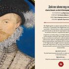 Text: "Ask me about my cousin Charles Howard, 1st Earl of Nottingham (1536–1624)..."
Porträt eines Mannes mit Spitzbart und aufwendigem Kragen.