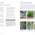 Links oben: "Preparing a Container". Rechts oben: "Toppers and Underplantings". Unten links: "A Note on Sustainability".